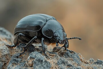 Black Beetle with Water Droplets on Its Exoskeleton