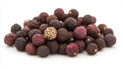 Obraz premium A close up view of pile of various colored dried berries, showcasing their unique textures and shapes. rich hues of dark brown, purple, and red create an appealing visual contrast.