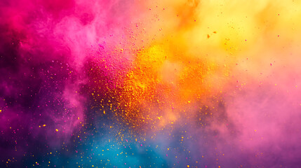 Holi background with splashes of bright colours, traditional gulal, and joyful celebrations