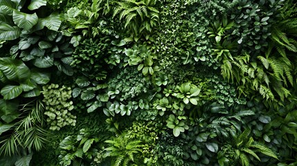 Lush green foliage wall for interior design and decoration inspiration.