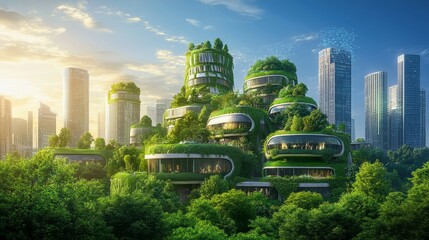 Fototapeta premium Eco-Friendly Future: Sustainable Living in a Smart City with AI Systems and Green Spaces