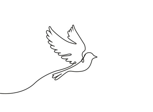 A flying bird line drawing continuous line art vector illustration