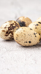 Easter quail eggs.  Spring background with small easter quail eggs. Vintage photo processing