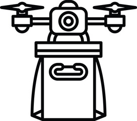 A drone is hovering over a bag