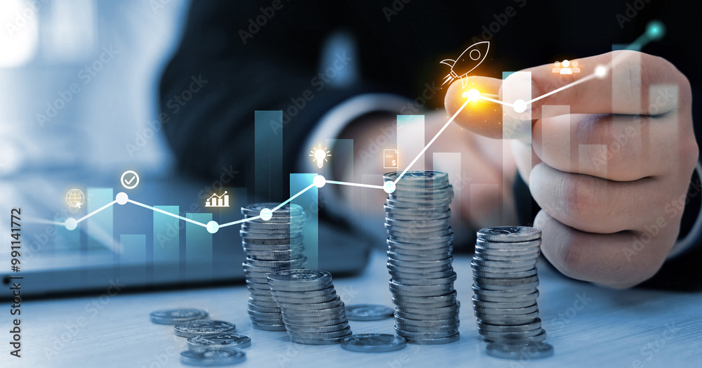Poster financial growth data or investment market profit bar and success report.money business financial gr