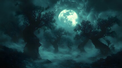 "Supernatural Forest Shrouded in Fog"
