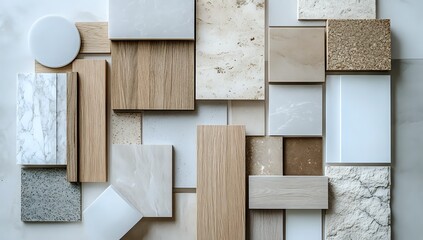 Abstract background of various materials like wood, stone, and concrete.