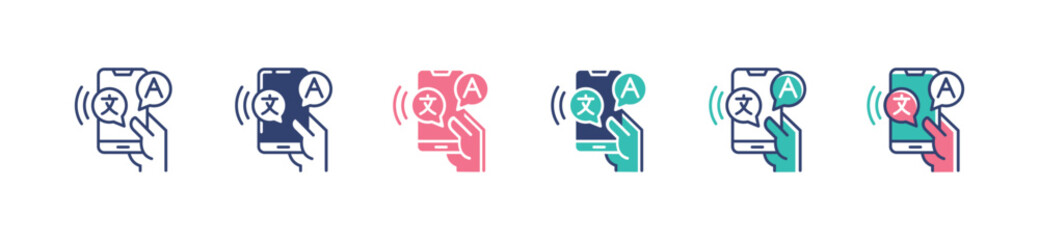 online mobile language translate icon set hand holding mobile phone translation tools with bubble chat  vector illustration international communication dictionary symbol design for web and app © elmantastic