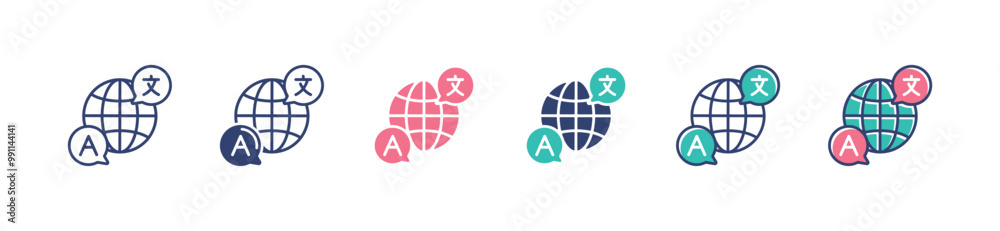 Poster simple globe language translate icon set global international communication translation service with globe and bubble chat signs vector illustration for web and app