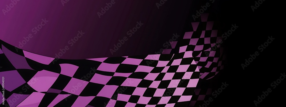 Poster Abstract checkered flag design with purple and black color scheme.