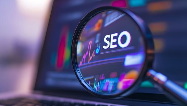 SEO Magnified on Laptop Screen