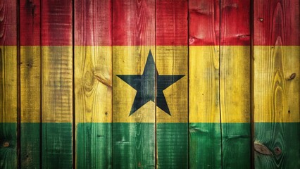 Ghana flag painted on rustic wooden plank background