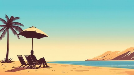 Naklejka premium Wealthy man relaxing on a beach resort while a laborer works under the hot sun, class inequality, economic disparity