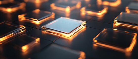 A close up of a black background with a lot of squares of glass