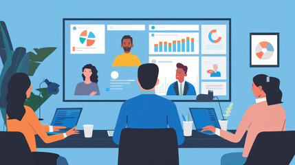 A business leader conducting a digital meeting with the team, reviewing project milestones and goals on a shared screen.