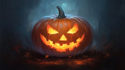 Obraz premium A bright and cheerful jack-o'-lantern illustration, capturing the classic Halloween spirit with glowing eyes and a wide grin