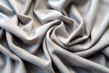 Close-up of soft grey fabric with texture and folds