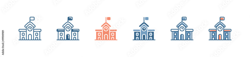 Poster school college building icon set simple education university house architecture vector illustration for web and app
