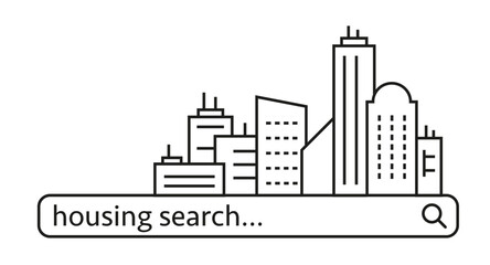 Fototapeta premium Search in the city. Destination search kit. Building icons. Urban background.