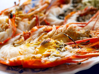 Grilled giant river prawns or giant freshwater prawns