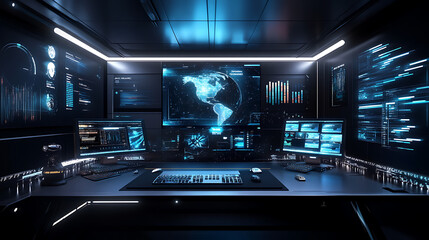 Fototapeta premium background with a futuristic gaming room, featuring neon lights, sleek gaming equipment, and a high-tech, immersive setting