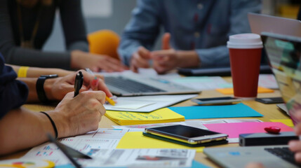 A business meeting focused on mobile e-commerce strategy, where team members discuss mobile-first designs, app development, and push notifications for sales.