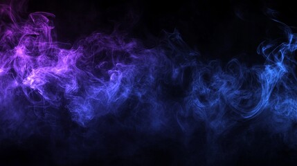 Obraz premium Colorful smoke swirls gracefully on a black background, blending vibrant blue and purple hues to create an abstract design with a touch of magic. Ideal for spooky or halloween-themed projects