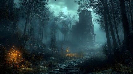 "Moonlit Haunted Forest"
