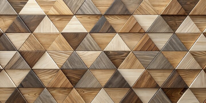 Wood block wall background with light and dark timber triangle tile pattern in render