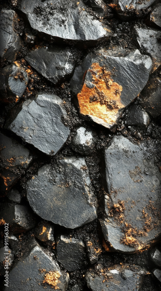 Poster Close-up of dark gray stones with gold accents.