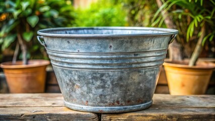 Close up of a weathered old Thai zinc galvanized spittoon on an isolated background