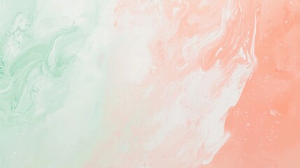 Obraz premium Swirling green, peach, and white acrylic paint creates a mesmerizing marbled effect, perfect for adding a pop of color to any space