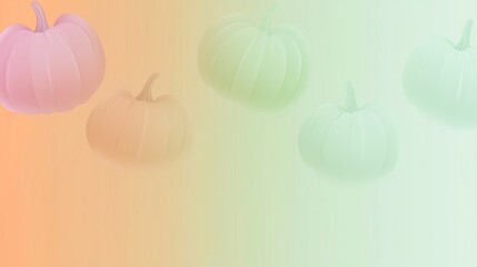 Five pumpkins are floating on a gradient background of orange and green, providing copy space for a festive fall message
