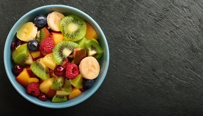 Fruit salad in a blue bowl
