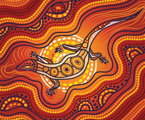 Aboriginal-inspired dots enhance a goanna illustration