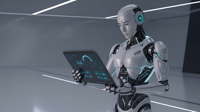 robot with laptop