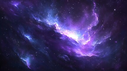 Obraz premium A stunning cosmic scene featuring vibrant purple and blue nebulae against a backdrop of shimmering stars.