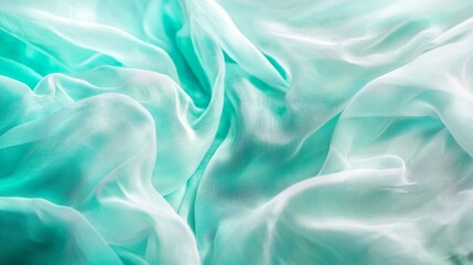 Obraz premium Luxurious turquoise fabric flowing gently, creating elegant backdrop for fashion, design, or beauty projects. Soft, delicate texture adds touch of luxury to creative endeavors