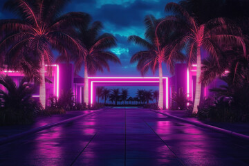 Neon lights with Miami tropical vice style background