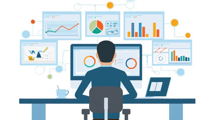 A CEO working remotely, overseeing the company's operations through digital tools, video conferences, and real-time data analytics.