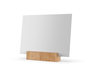 Blank table talkers promotional upright menu table tent top sign holder table menu and qr card display stand picture frame for mock up and template design. 3d render illustration.