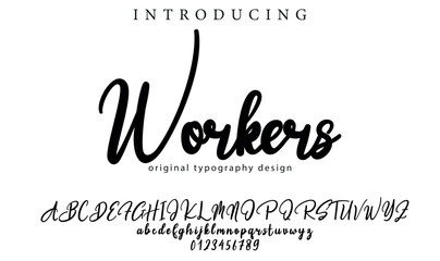 Workers Font Stylish brush painted an uppercase vector letters, alphabet, typeface