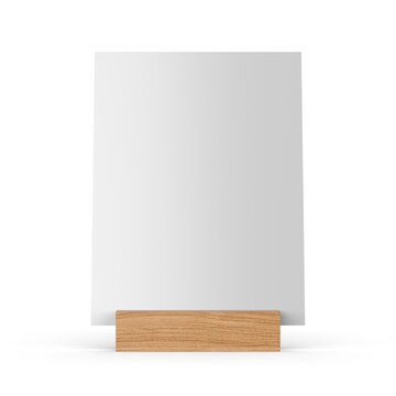 Blank table talkers promotional upright menu table tent top sign holder table menu and qr card display stand picture frame for mock up and template design. 3d render illustration.