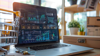 A cloud-based e-commerce platform displaying sales metrics and customer insights, providing businesses with real-time analytics.