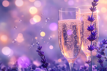 Celebratory New Year's background with champagne glasses clinking and golden bubbles floating up