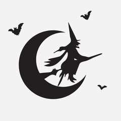 halloween witch flying on broom