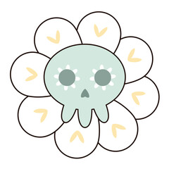 Retro Halloween flower clipart. Groovy Halloween flowers. Hand drawn vector illustration in flat style