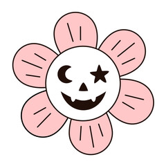 Retro Halloween flower clipart. Groovy Halloween flowers. Hand drawn vector illustration in flat style