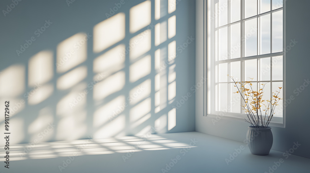 Wall mural light and shadow from window, overlay effect of shadows isolated on transparent background, shadow o