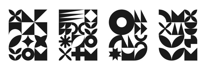 Set of geometric black and white poster, bauhaus shapes pattern, bauhaus abstract collection of backgrounds, modern geometry trendy design poster